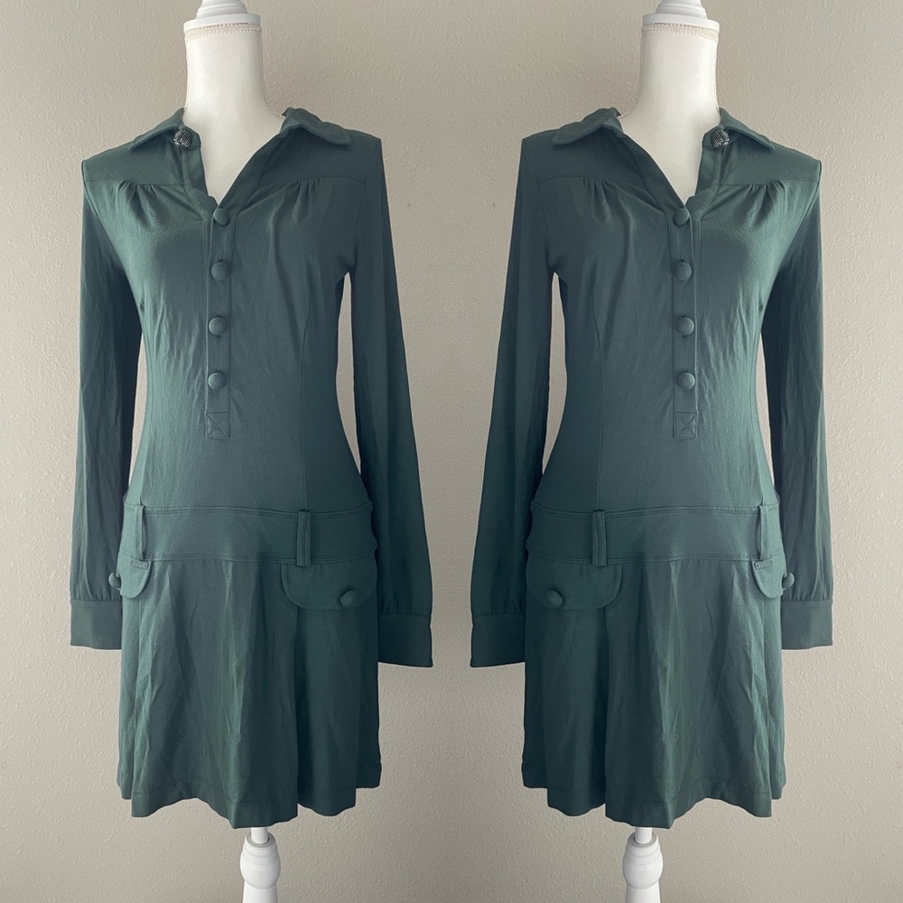 Liu jeans dark green long sleeve bottom up dress size S